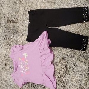 Girls Lavender "Hello Spring" Top and Black Leggings Matching Set